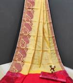 Yellow Woven Tissue Saree With Blouse