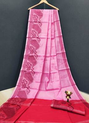 Pink Woven Tissue Saree With Blouse 1