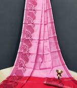 Pink Woven Tissue Saree With Blouse