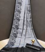 Black Woven Tissue Saree With Blouse