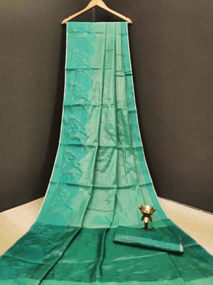 Sky Blue Woven Tissue Saree With Blouse 1
