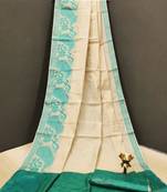 Cream Woven Tissue Saree With Blouse