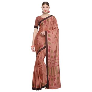 Peach printed crepe saree with blouse 1