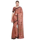 Peach printed crepe saree with blouse