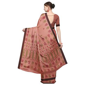 Peach printed crepe saree with blouse 2