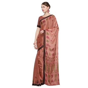 Peach printed crepe saree with blouse 3
