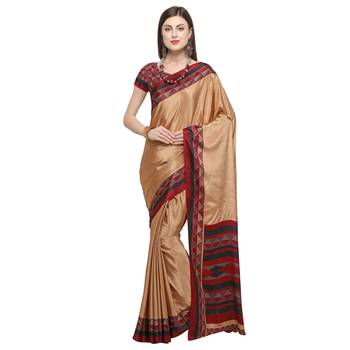 Coral printed crepe saree with blouse 1