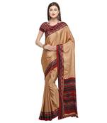 Coral printed crepe saree with blouse