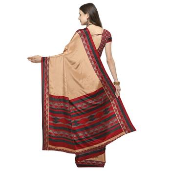 Coral printed crepe saree with blouse 2