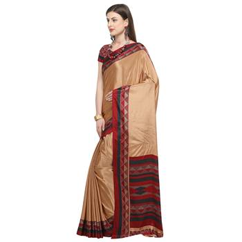 Coral printed crepe saree with blouse 3