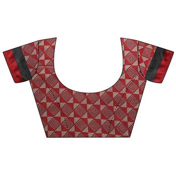 Coral printed crepe saree with blouse 4