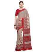 Beige printed crepe saree with blouse