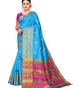 Blue woven poly silk saree with blouse