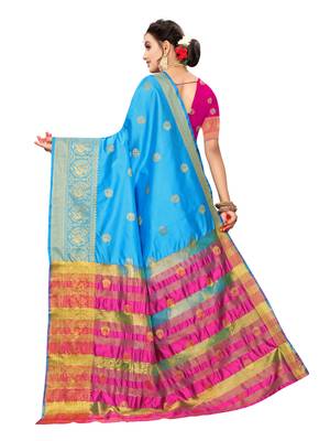 Blue woven poly silk saree with blouse 3