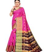 Pink woven poly silk saree with blouse