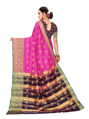 Pink woven poly silk saree with blouse 3
