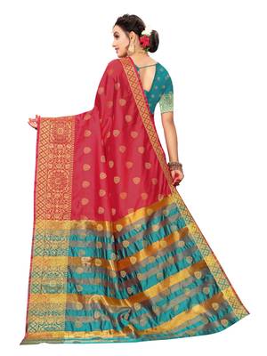 Red woven poly silk saree with blouse 3