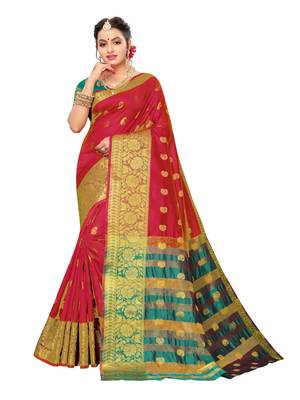 Red Woven Poly Silk Saree With Blouse 1