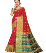 Red Woven Poly Silk Saree With Blouse