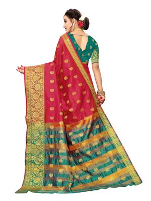 Red Woven Poly Silk Saree With Blouse 3