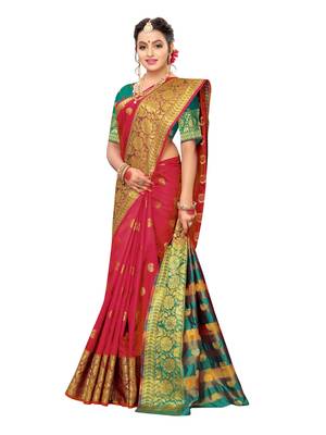 Red Woven Poly Silk Saree With Blouse 4