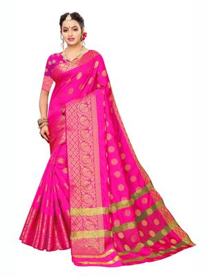 Pink Woven Poly Silk Saree With Blouse 1