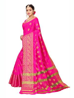 Pink Woven Poly Silk Saree With Blouse 2