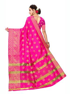 Pink Woven Poly Silk Saree With Blouse 3