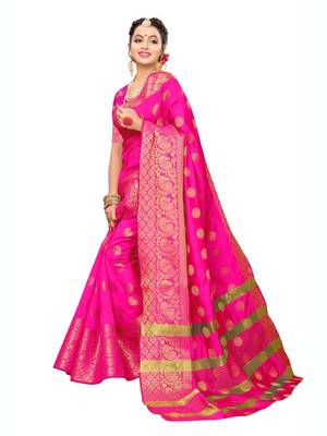 Pink Woven Poly Silk Saree With Blouse 4