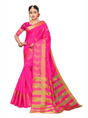 Pink Woven Poly Silk Saree With Blouse 1
