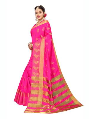 Pink Woven Poly Silk Saree With Blouse 2