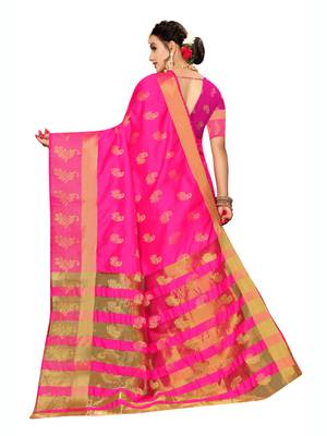 Pink Woven Poly Silk Saree With Blouse 3