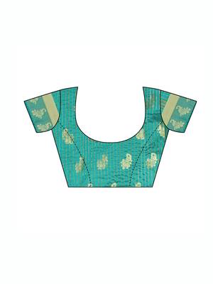 Turquoise woven poly silk saree with blouse 5