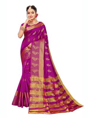 Purple Woven Poly Silk Saree With Blouse 1