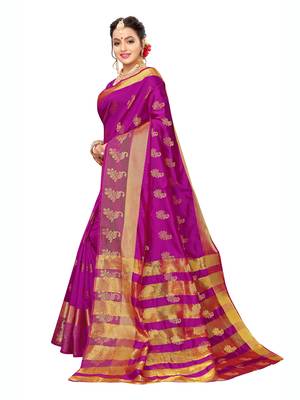 Purple Woven Poly Silk Saree With Blouse 2