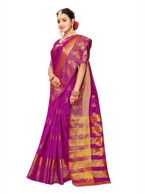 Purple Woven Poly Silk Saree With Blouse 4