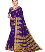 Navy Blue Woven Poly Silk Saree With Blouse