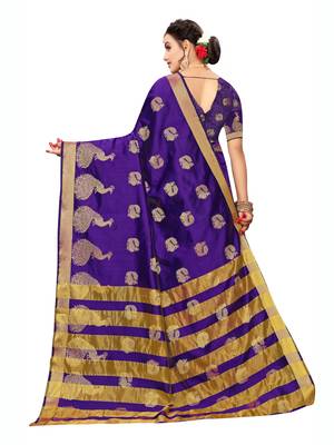 Navy Blue Woven Poly Silk Saree With Blouse 3