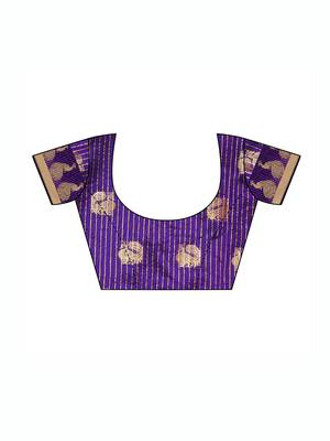 Navy Blue Woven Poly Silk Saree With Blouse 5