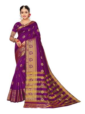 Purple woven poly silk saree with blouse 1