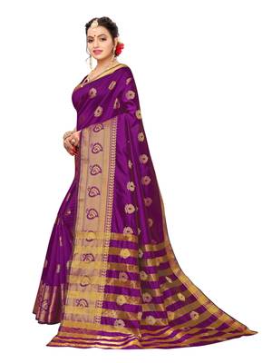Purple woven poly silk saree with blouse 2