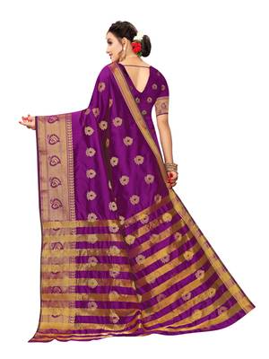 Purple woven poly silk saree with blouse 3