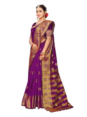 Purple woven poly silk saree with blouse 4