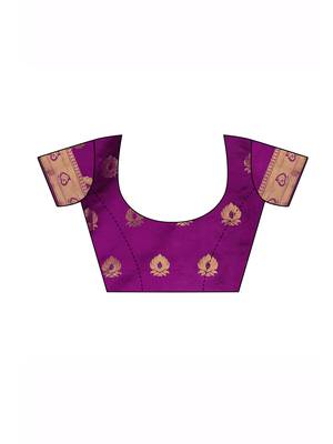 Purple woven poly silk saree with blouse 5