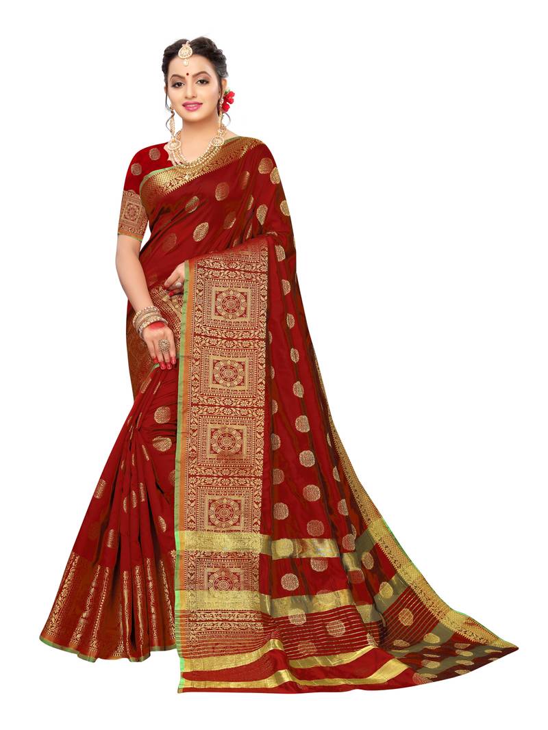 Maroon woven poly silk saree with blouse Satrani Fashion 3149283