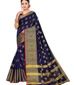 Navy blue woven poly silk saree with blouse