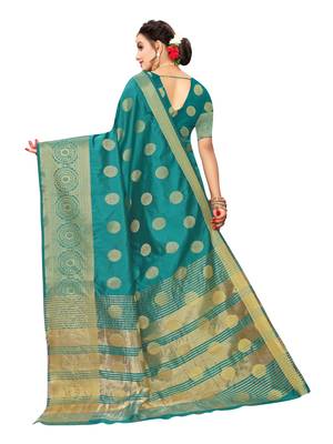 Turquoise Woven Poly Silk Saree With Blouse 3