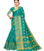 Turquoise Woven Poly Silk Saree With Blouse