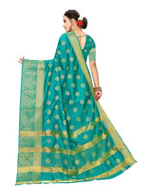 Turquoise Woven Poly Silk Saree With Blouse 3