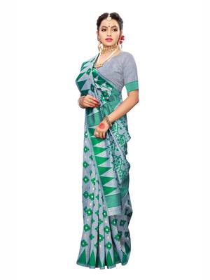 Grey Woven Cotton Silk Saree With Blouse 4